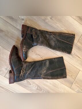 Bed Stu Dark Brown Leather Knee-High Buckle Boots